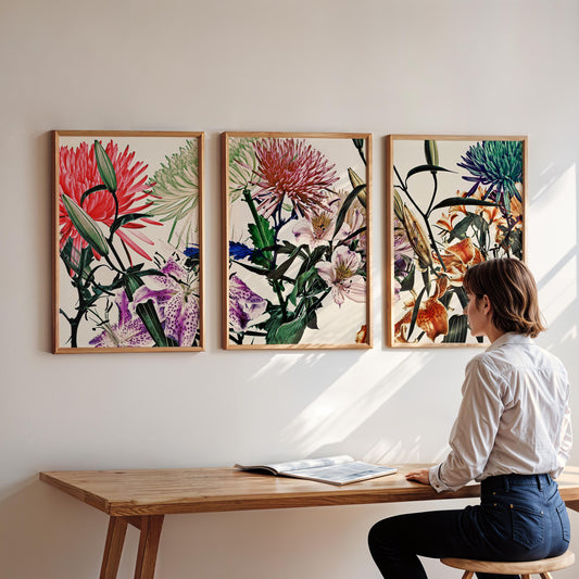 Minimalist Botanical Print Set of 3,Modern art for Living room, Minimalist Art poster, Boho Flower Wall Decor, Gift for girlfriend WF9263