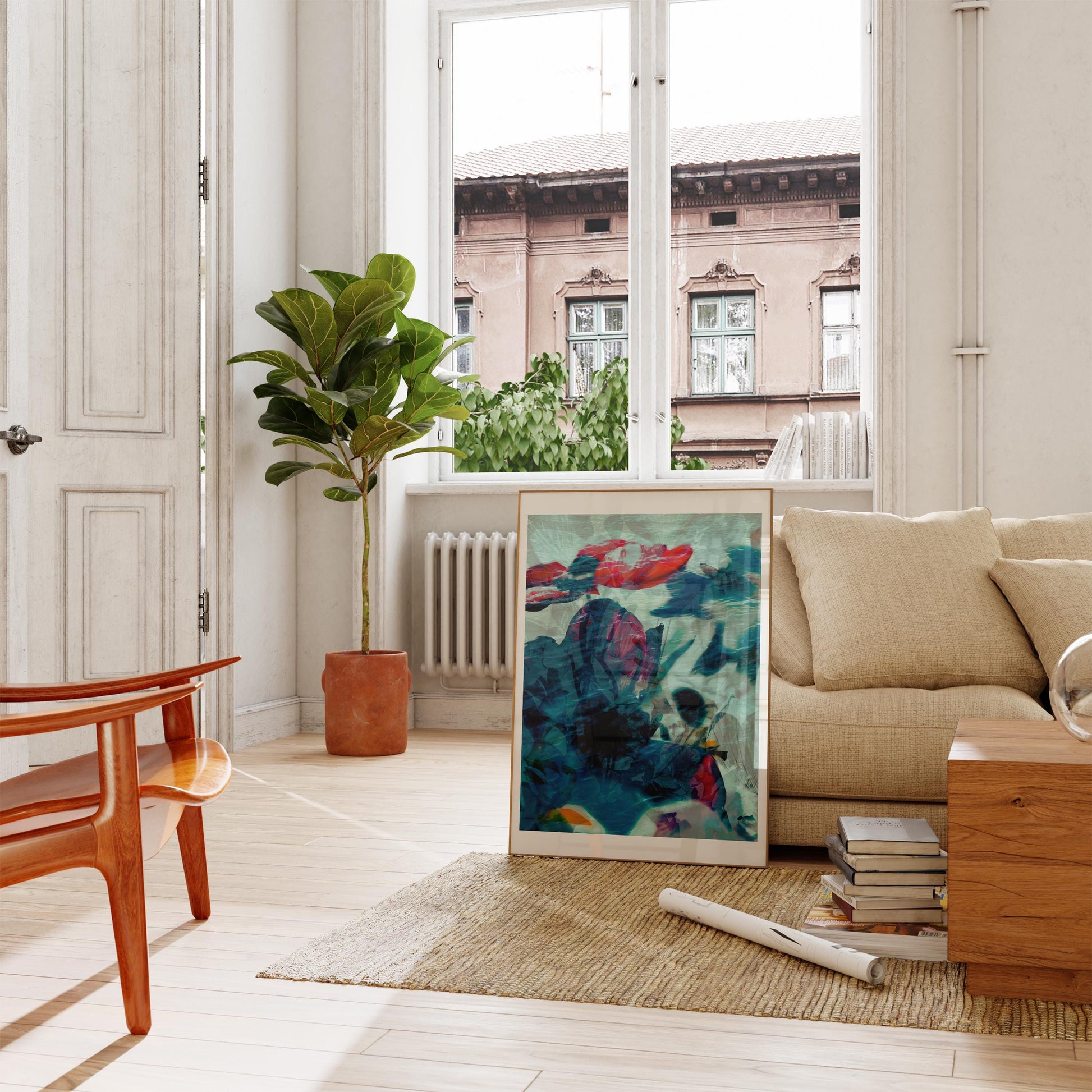 Blue Watercolor Print, Maximalist Flower Painting, Modern decor, Botanical print, Watercolor flower Wall Art, Gift for Girlfriend MOW354.23