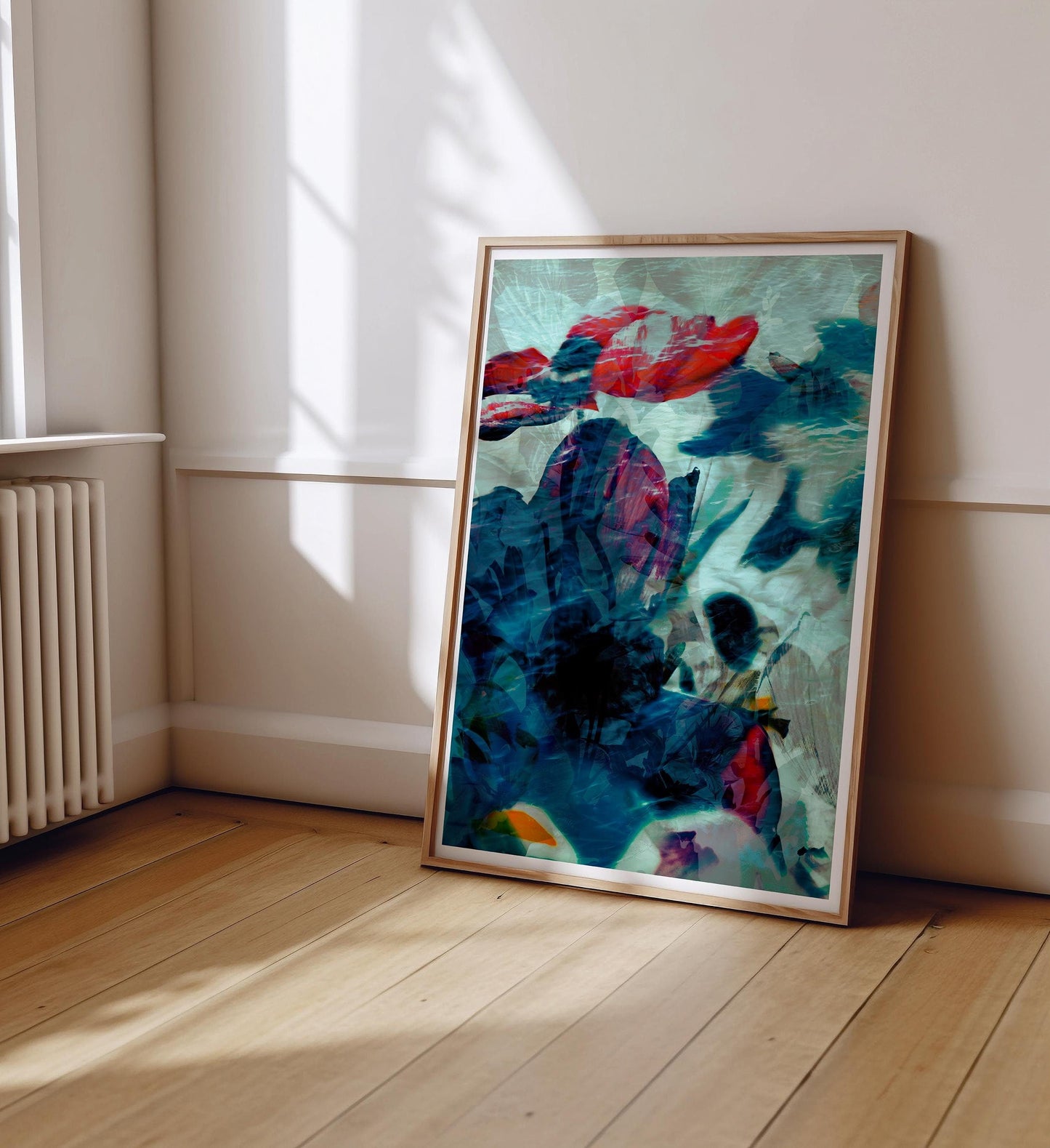 Blue Watercolor Print, Maximalist Flower Painting, Modern decor, Botanical print, Watercolor flower Wall Art, Gift for Girlfriend MOW354.23